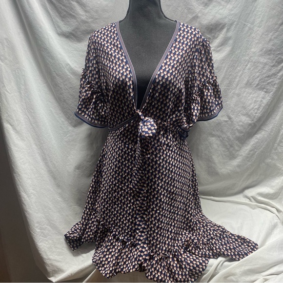 Max Studio Floral Ruffle Wrap Dress M Blue Pink - Picture 2 of 6